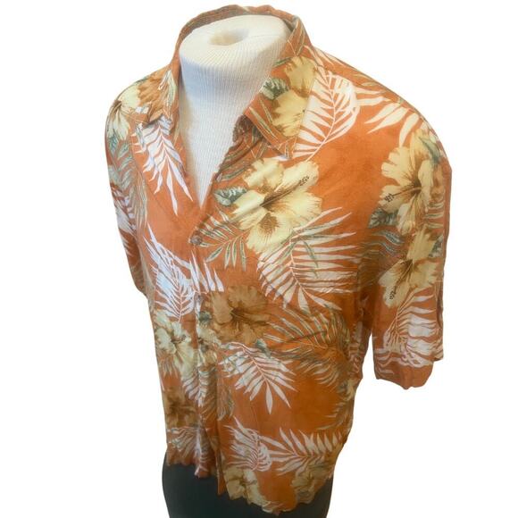 PIERRE CARDIN ORANGE HAWAIIAN SHORT SLEEVE BUTTON UP MENS SIZE LRGRGE - Picture 3 of 7